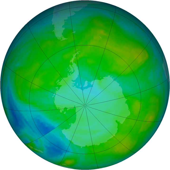 Antarctic ozone map for 17 January 1984